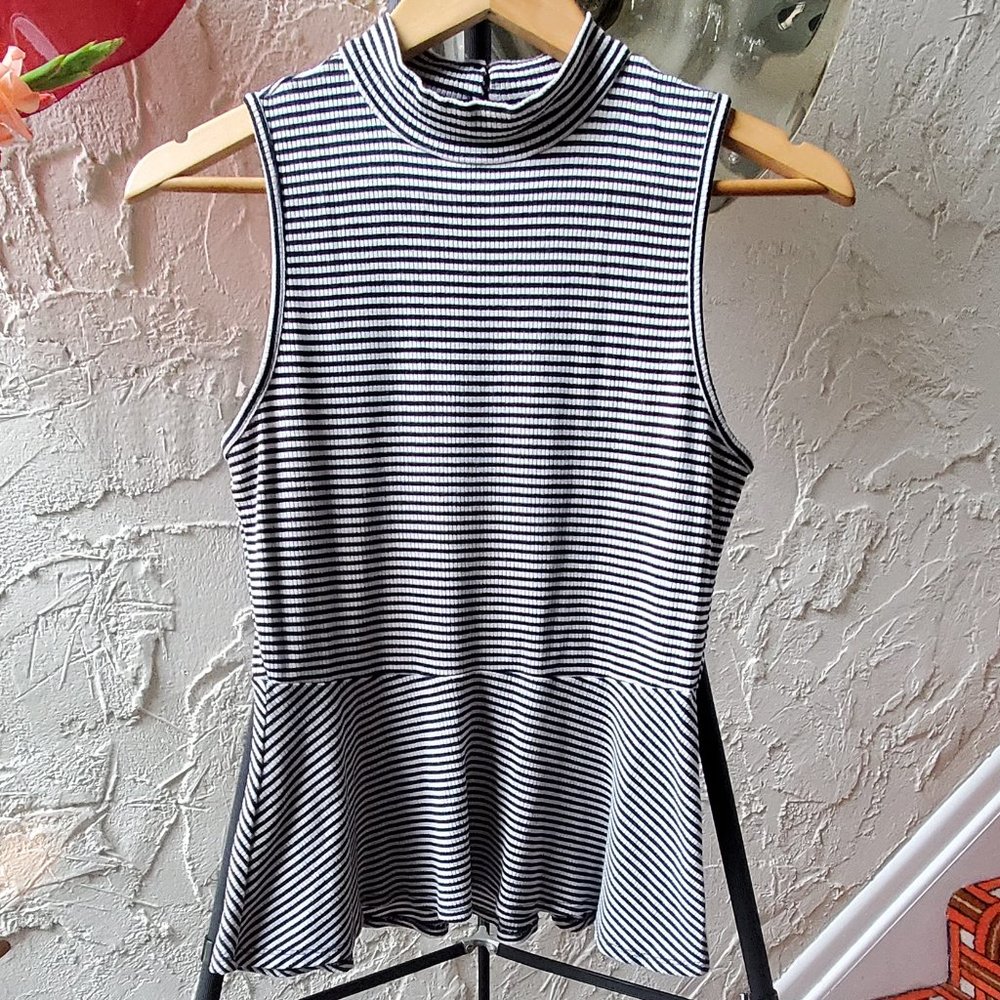 BCX Swing Waist Striped Mock Tank Top